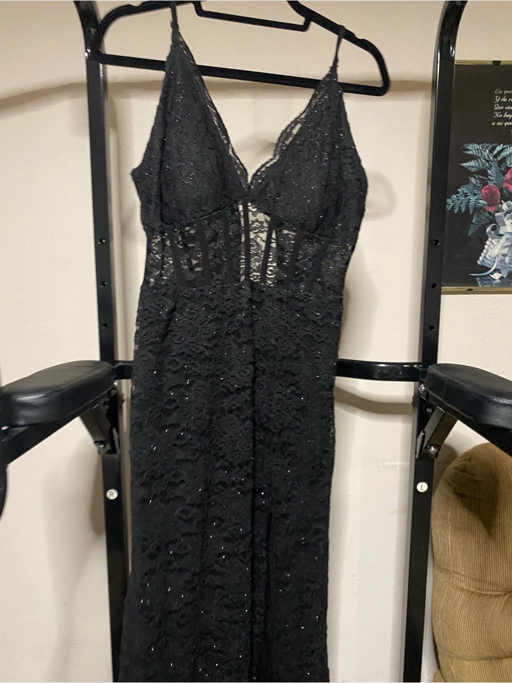 Morgan & Co. Black Lace Sheer Bodice Nightgown Dress